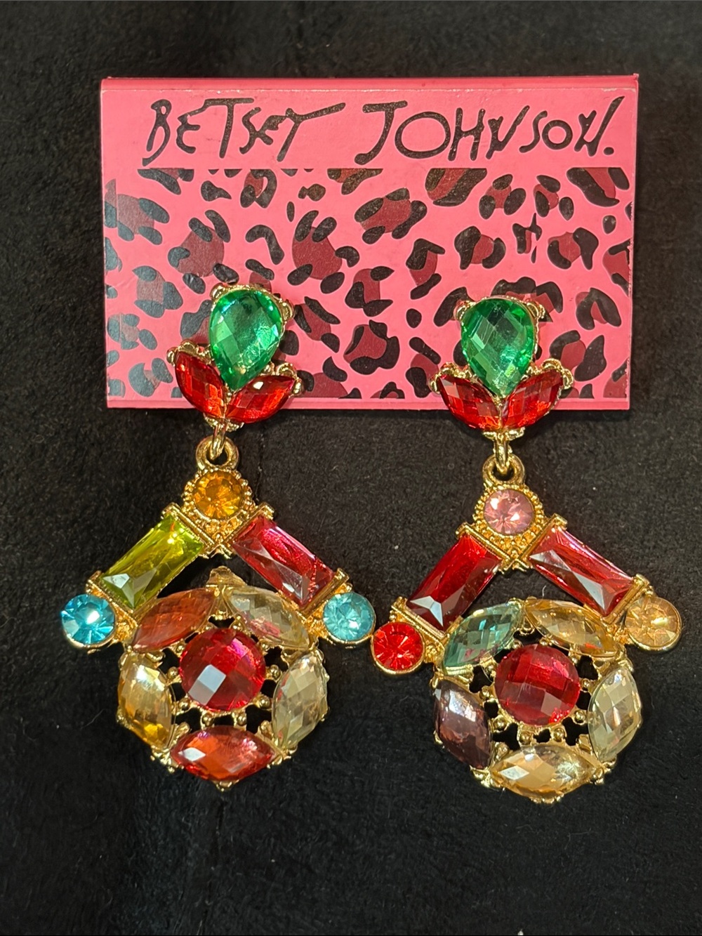 Betsey Johnson Gold-Tone Multicolor Crystal Chandelier Earrings